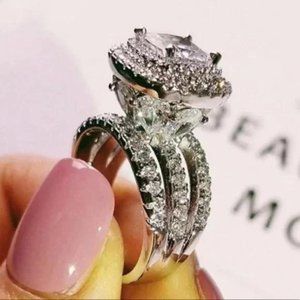 || S925 STERLING SILVER || NEW || DIAMOND HALO RING